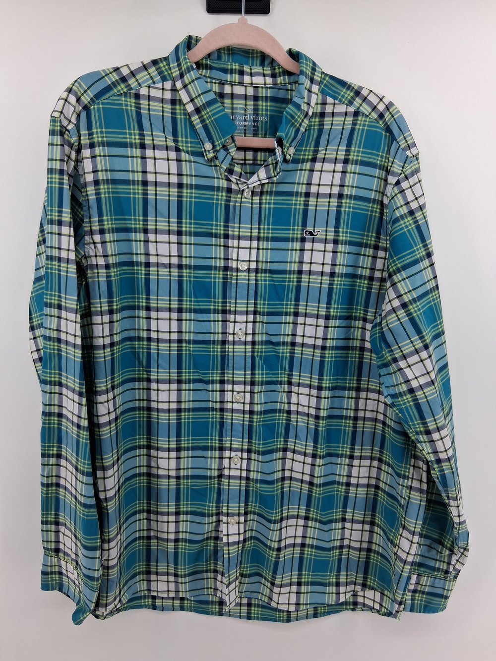 Vineyard Vines Green and Teal Plaid Button-Down Shirt